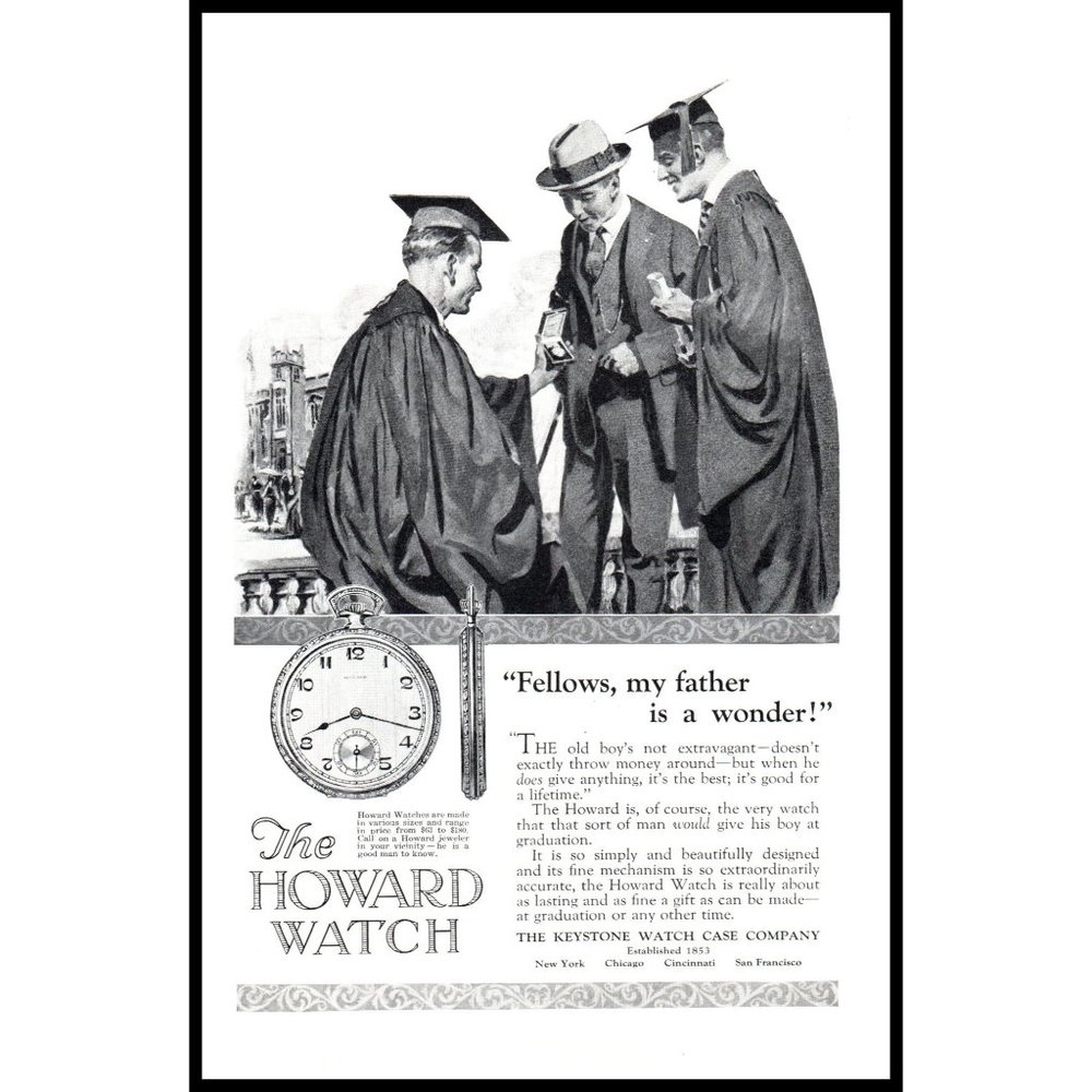 1924 The Howard Watch Keystone Vintage Print Ad Graduation Cap & Gown Wall Art